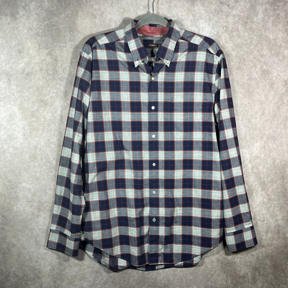 J. McLaughlin Shirt‎ Mens Medium Blue Gray Plaid Button Down Long Sleeves Casual
